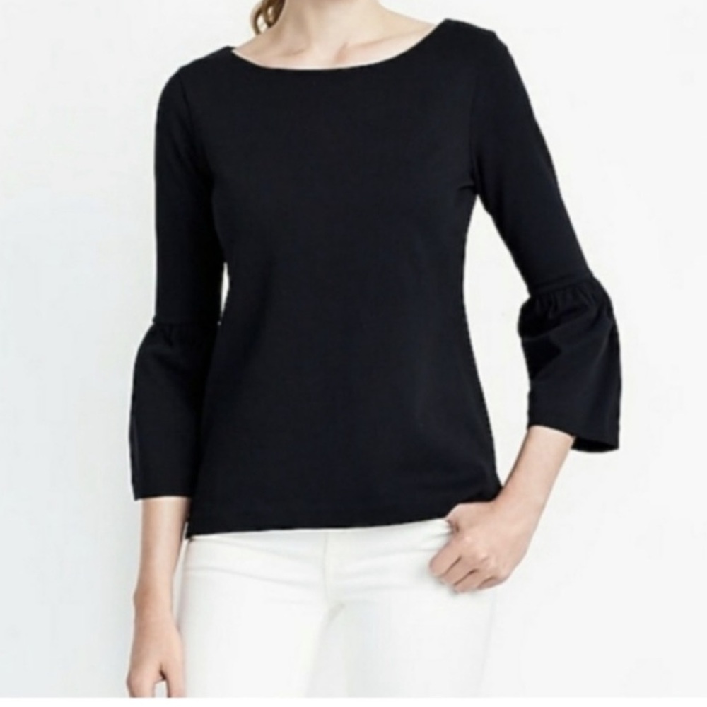 J. Crew Bell Sleeve Bateau Neck Knit Blouse Career Business Casual Black Small